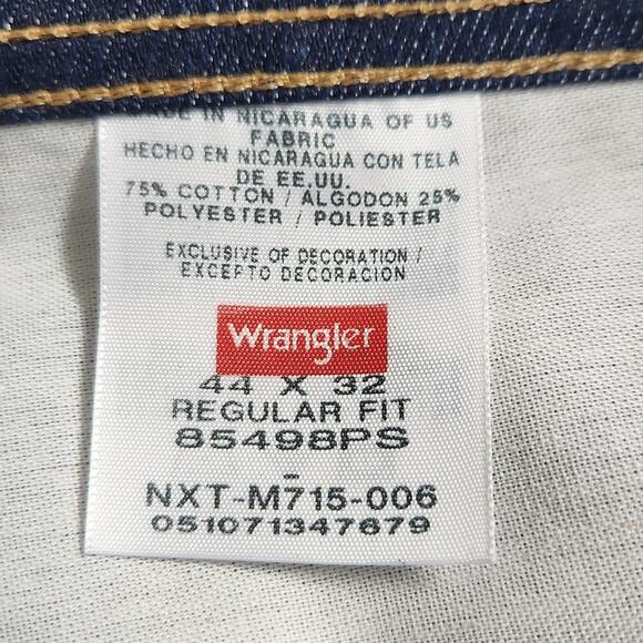 Wrangler Men's Dark Wash Flex Fit Waist Regular Fit Jeans Size 44 X 32 Zip Hook - Picture 8 of 9